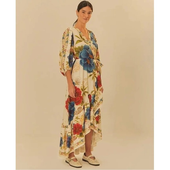 FARM Rio Dresses & Skirts - Farm Rio Womens‎  Maxi Wrap Dress Sofia Floral Print V Neck Size Medium